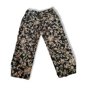 Women’s Rafaella Black With Tan Floral Design Capris Size 10 Side Zipper